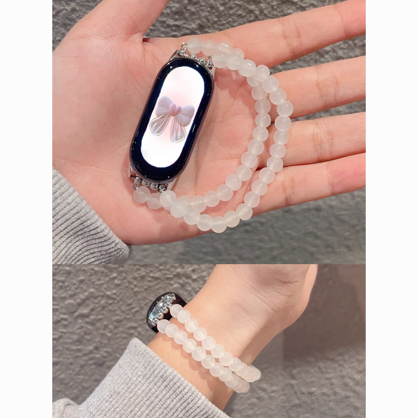 适用小米9Pro白珠表带8Pro串珠通用8/9小米天然表带新中式nfc