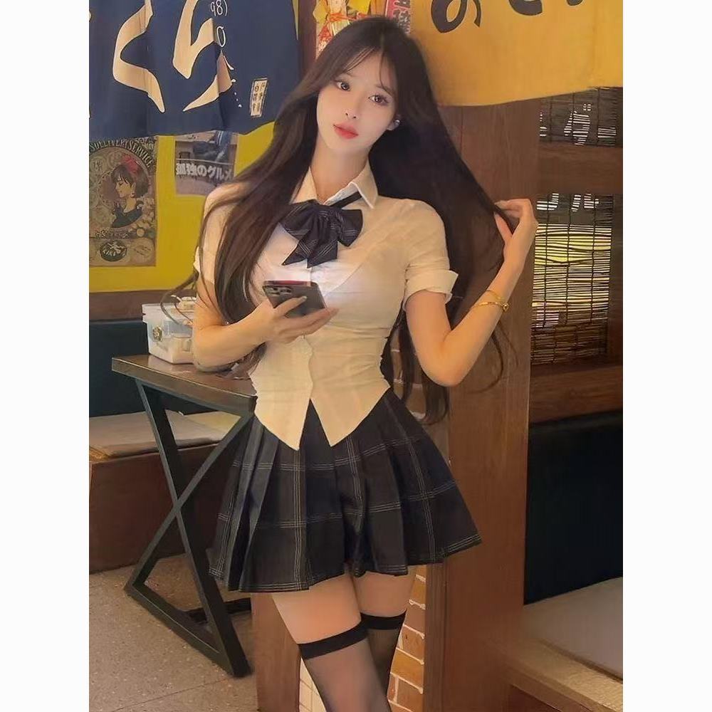 jk制服收腰衬衫上衣短袖原创正版学院风修身显瘦白色衬衣辣妹套装