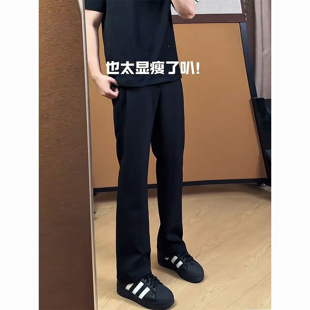 2026黑色西裤男夏季薄款休闲裤美式垂坠感凉感冰丝裤子直筒微喇裤 图片 2