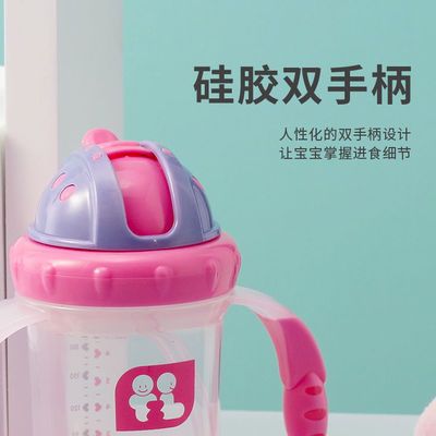 71411/宝宝水杯儿童喝水杯防呛耐摔带手柄吸管杯直饮杯卡通可爱款200ml