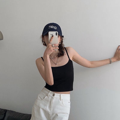 61383/黑色吊带背心女夏季西装内搭打底衫辣妹外穿ins超火露脐短款上衣