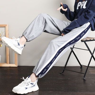 75715/休闲运动裤女春秋灰色束脚裤子学生韩版宽松显瘦九分裤直筒阔腿裤