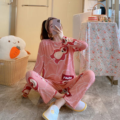 77333/睡衣女秋季套装新款韩版可爱学生清新甜美宽松卡通外穿女士家居服