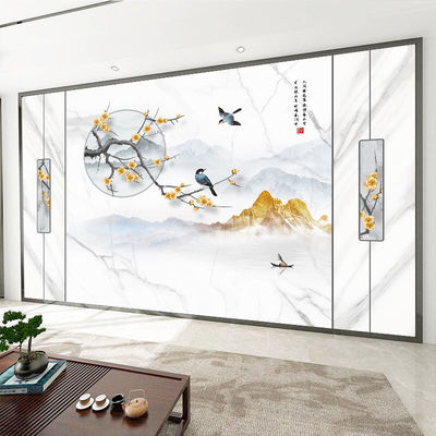 新中式意境山水电视背景墙壁画8D立体客厅沙发定制墙布影视厅墙纸