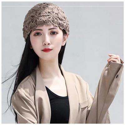 105594/小众设计日系复古包头帽女秋冬韩版时尚百搭针织花朵毛线贝雷帽子