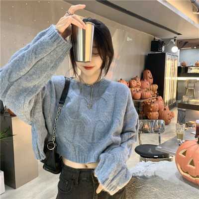 75020/短款毛衣女秋季2021年新款日系慵懒风小个子圆领套头针织长袖上衣