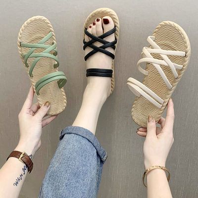 60961/时尚爆款凉拖鞋女夏新款外穿时尚平底罗马风格防滑沙滩女士拖鞋潮
