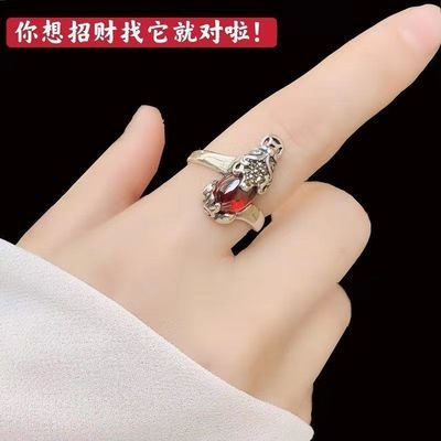 70137/s925纯银貔貅戒指宝石玉髓开口可调大小招财转运节日礼物情侣戒指