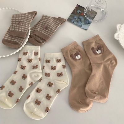 75412/日系可爱小熊袜子女ins潮春秋夏jk袜子韩版卡通学生学院风中筒袜