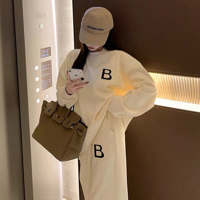 72542/港风套装女秋冬复古宽松韩版减龄显瘦百搭卫衣休闲运动裤子两件套