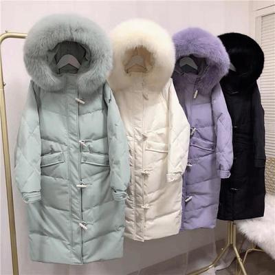 64172/羽绒服女中长款过膝2020冬新款牛角扣诗文同款狐狸毛领加厚外套夏