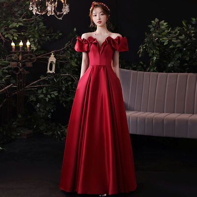 75231/一字肩新娘敬酒服裙2021新款优雅气质结订婚性感显瘦晚礼服女长款