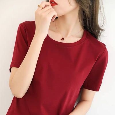 69765/X女装2021新款潮黑白色短袖t恤女春夏季圆领百搭宽松短款上衣