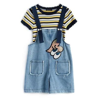 63671/牛仔裤子女2021新款高腰宽松阔腿背带裤女盐系百搭潮流日系短裤夏