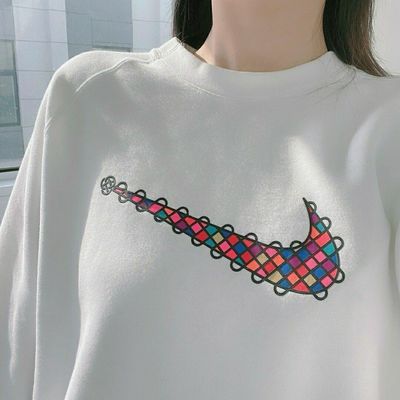 74325/秋冬新款圆领印花对勾长袖卫衣女百搭外穿运动休闲情侣学生长袖男