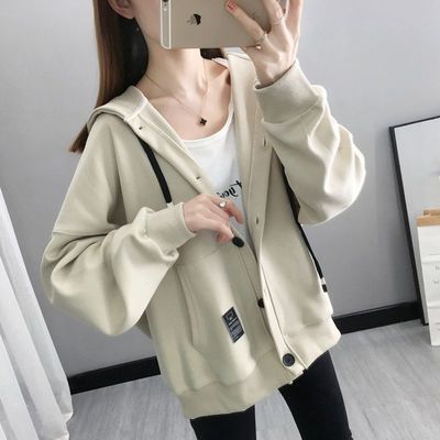 63818/外套女潮ins百搭秋冬季2021新款韩版宽松学生连帽开衫长袖上衣女【8月23日发完】