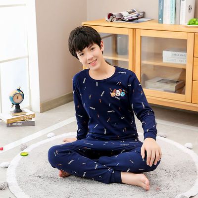 76339/男童睡衣100%纯棉春秋夏中大童长袖家居服套装全棉秋衣秋裤青少年
