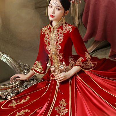 74437/丝绒秀禾服2021新款春夏结婚新娘礼服女婚纱中式嫁衣中国风秀和服
