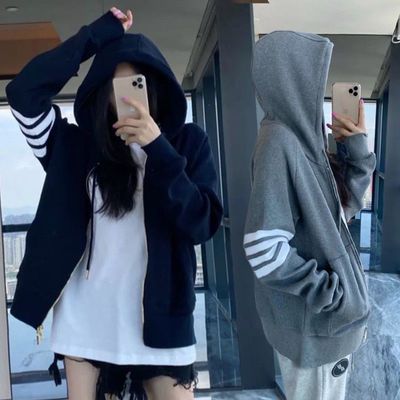 74820/外套新款秋冬百搭休闲拉链上衣女学生宽松运动分连帽卫衣潮流ins