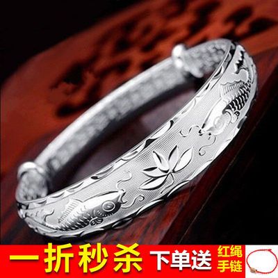 64158/正品s999纯银手镯女时尚实心银手镯学生大人手环银饰品送妈妈礼品