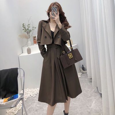 68569/欧洲站西装裙套装女2021秋时尚英伦风短款西服+高腰百褶A字半身裙【14天内发货】