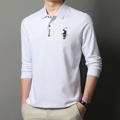 84219/保罗POLO衫男士长袖t恤带领大马标刺绣春秋装外穿秋衣体桖上衣潮
