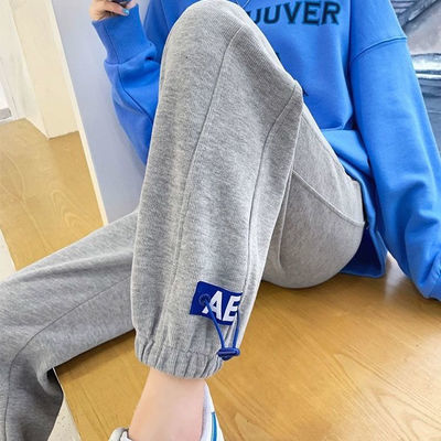 77835/灰色运动裤女夏休闲宽松高腰束脚2021新款韩版学生春秋薄款卫裤潮