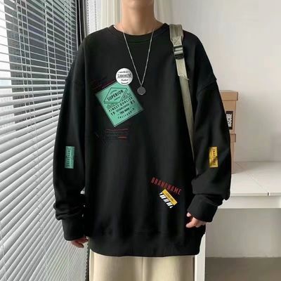 69811/长袖T恤男秋冬季新款潮流薄款宽松港风休闲圆领卫衣男上衣服