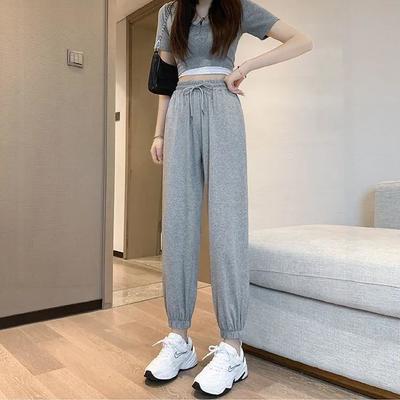 71998/九分运动裤女春秋宽松高腰大码束脚裤ins夏哈伦百搭冬休闲长卫裤