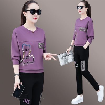 69345/休闲套装女2021秋季新款大码宽松显瘦卫衣运动服时尚减龄两件套潮