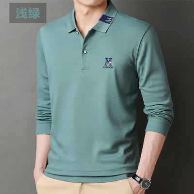 66585/高档新款保罗男士polo衫长袖纯色刺绣t恤春秋季长袖外贸宽松上衣