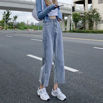 69121/直筒牛仔裤女2021秋季新款高腰显瘦九分裤子女宽松百搭潮流阔腿裤