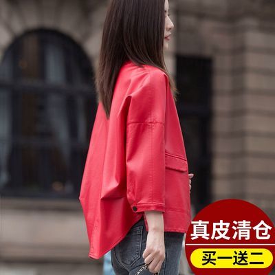67288/2021年春秋新款海宁真皮皮衣女短款韩版宽松高档皮夹克洋气小外套