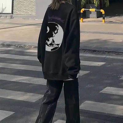 75690/高街潮牌黑八薄款卫衣男女情侣装ins宽松圆领加绒加厚秋冬款外套