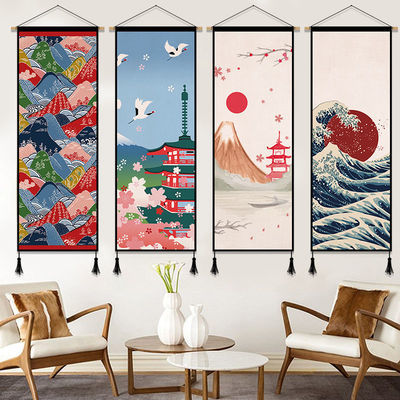 日式浮世绘布艺挂画背景墙装饰画餐厅书房挂布电表箱遮挡布挂毯