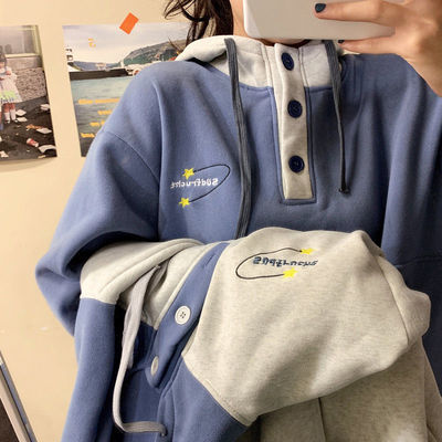 78659/2021秋款加厚加绒连帽卫衣女秋冬宽松网红学生冬季韩版长袖外套潮