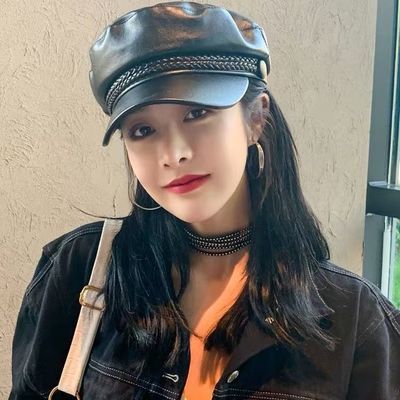 78352/八角帽女韩版黑色pu皮秋冬百搭英伦贝雷帽圆脸日系学生复古海军帽