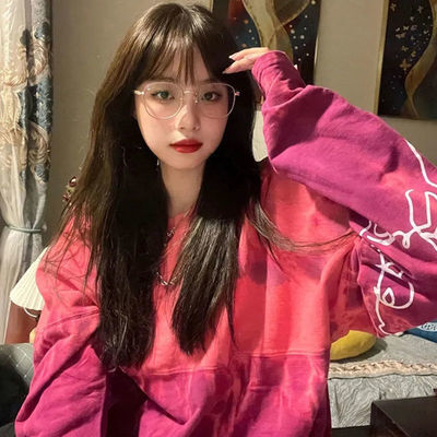 77794/扎染卫衣女春秋薄款ins潮设计感小众宽松韩版慵懒风oversize上衣