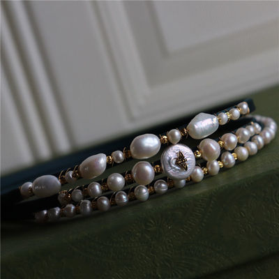 小鱼设计款【绿野】系列淡水巴洛克珍珠法式复古气质墨绿发夹发箍