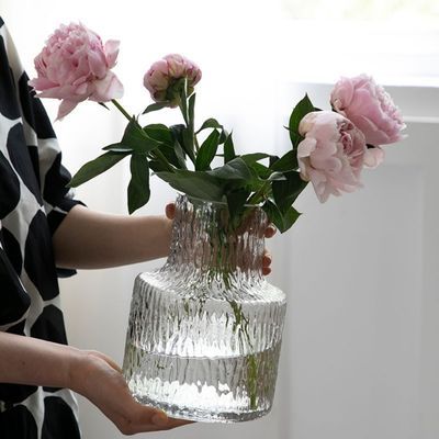 冰川纹手工玻璃花瓶ins 风客厅摆件鲜花干花插花水养水培透明花器