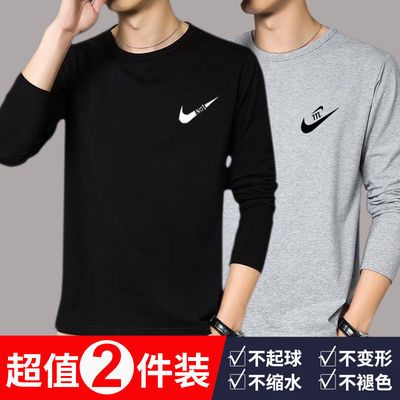 68992/春秋新款长袖男韩版潮流卫衣t恤男加绒打底衫圆领大码男上衣1/2件