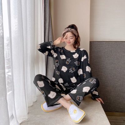 70994/睡衣女春秋冬韩版卡通可爱长袖睡衣宽松大码学生甜美家居服套装