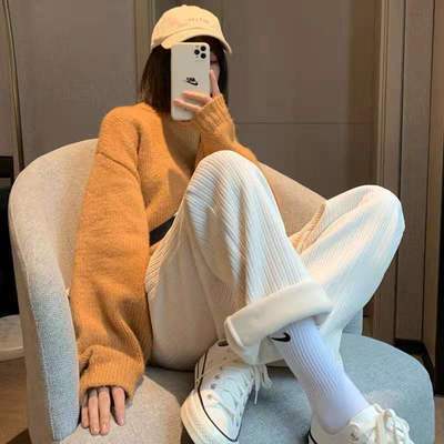 74603/薄款/加厚裤子女秋季新款直筒裤女款日系阔腿裤灯芯绒休闲裤ins风