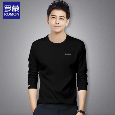112761/罗蒙中青年长袖T恤男士秋冬季新款圆领大码潮流修身上衣打底衫男