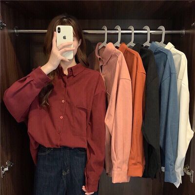 71830/宽松磨毛灯芯绒叠穿衬衫女秋冬2021年新款设计感复古港味长袖衬衣