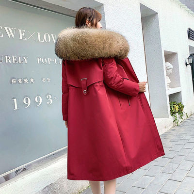 110746/派克服长款女皮草外套2021年海宁新款狐狸过膝款可拆卸獭兔内胆