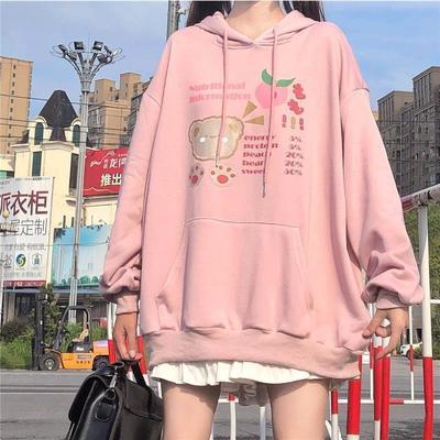 72218/2021秋冬超火新款可爱卫衣女薄款宽松韩版连帽学院慵懒风上衣外套