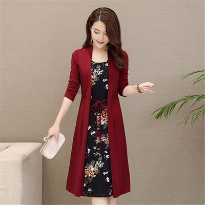 76205/中老年妈妈秋装连衣裙女2021新款裙子显瘦遮肉微胖大码女装假两件