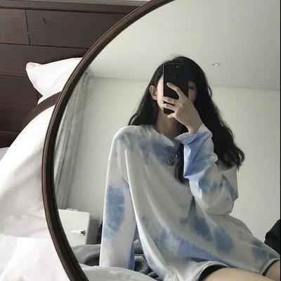 70283/早秋ins韩版原宿bf风复古港味扎染印花宽松短款长袖T恤女学生上衣
