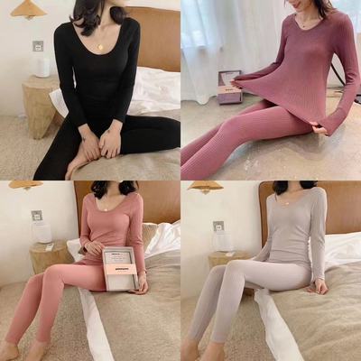 70753/秋冬季37度恒温保暖睡衣套装盒装修身螺纹女士保暖内衣套装